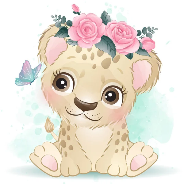 Pequeno Leopardo Bonito Com Ilustração Aquarela —  Vetores de Stock