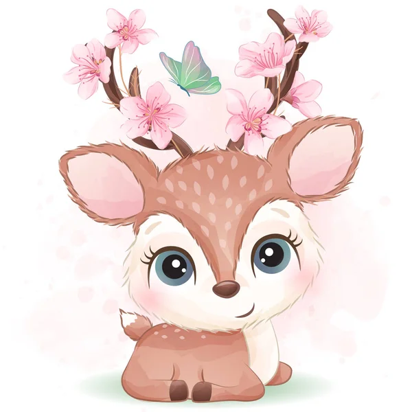 Carino Piccolo Cervo Con Illustrazione Acquerello — Vettoriale Stock