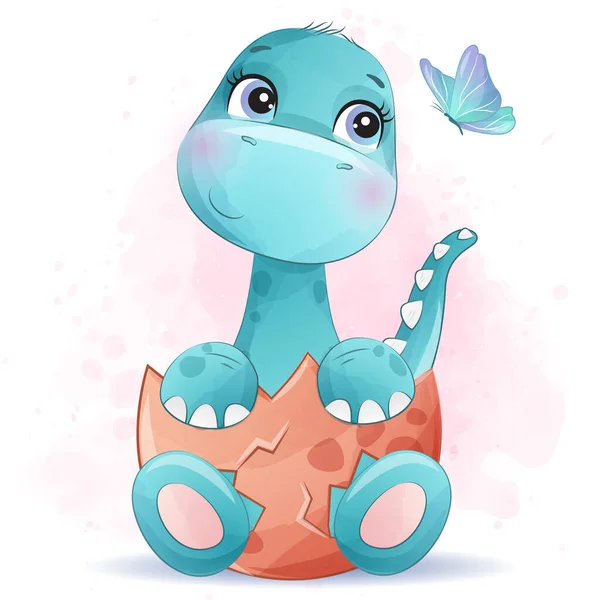 Suluboya resimli şirin bir dinozor.