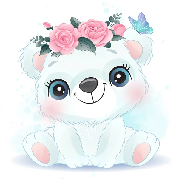Roztomilý Malý Lední Medvěd Akvarelem Ilustrace — Stockový vektor