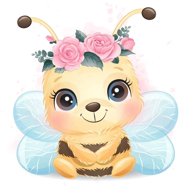 Niedliche Kleine Biene Mit Aquarell Illustration — Stockvektor