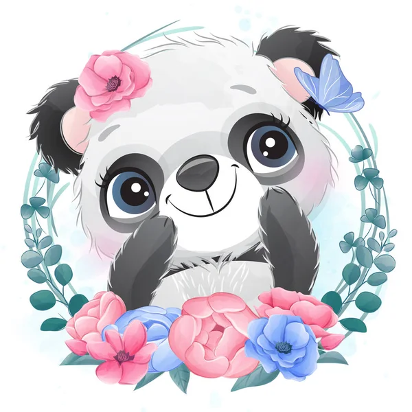 Roztomilý Panda Akvarelem Ilustrace — Stockový vektor