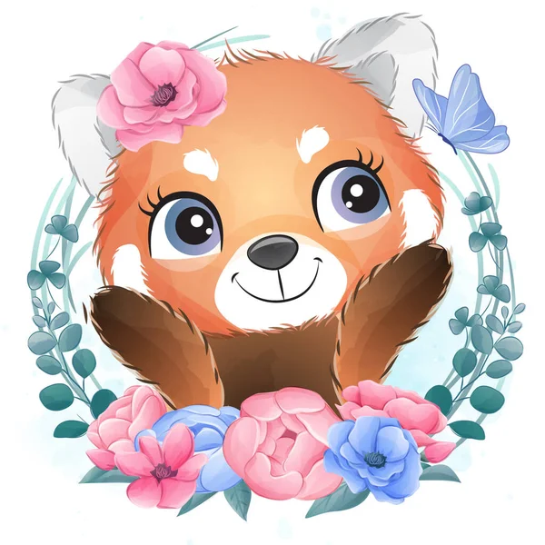 Lindo Panda Rojo Con Ilustración Acuarela — Vector de stock