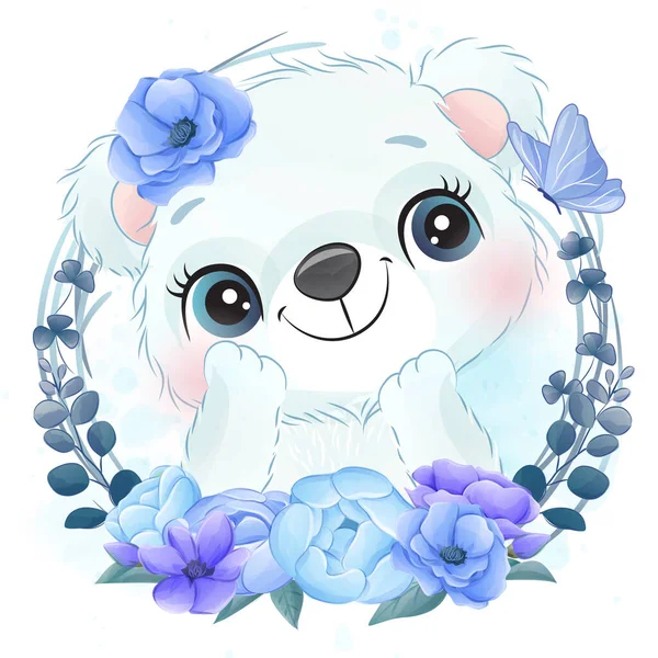Roztomilý Malý Lední Medvěd Akvarelem Ilustrace — Stockový vektor