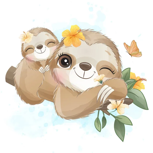 Suluboya resimli şirin bir tembel hayvan.