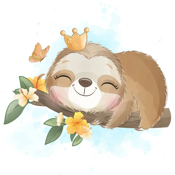 Suluboya resimli şirin bir tembel hayvan.