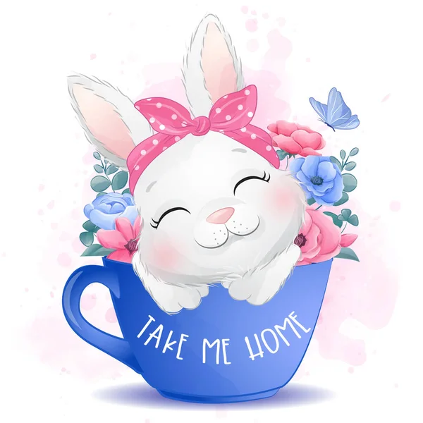 Petit Lapin Mignon Avec Illustration Aquarelle — Image vectorielle