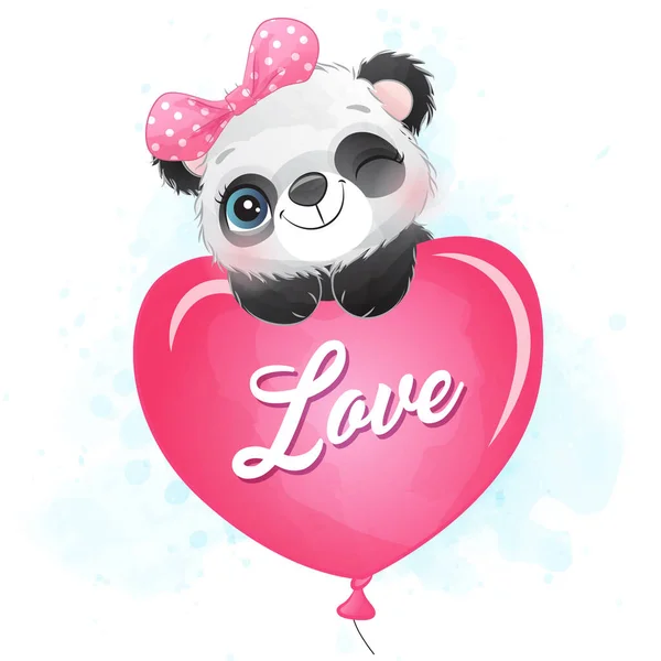 Bonito Pouco Panda Com Aquarela Ilustração — Vetor de Stock