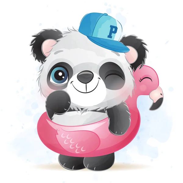 Niedlicher Kleiner Panda Mit Aquarell Illustration — Stockvektor
