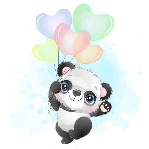 Bonito Pouco Panda Com Aquarela Ilustração —  Vetores de Stock