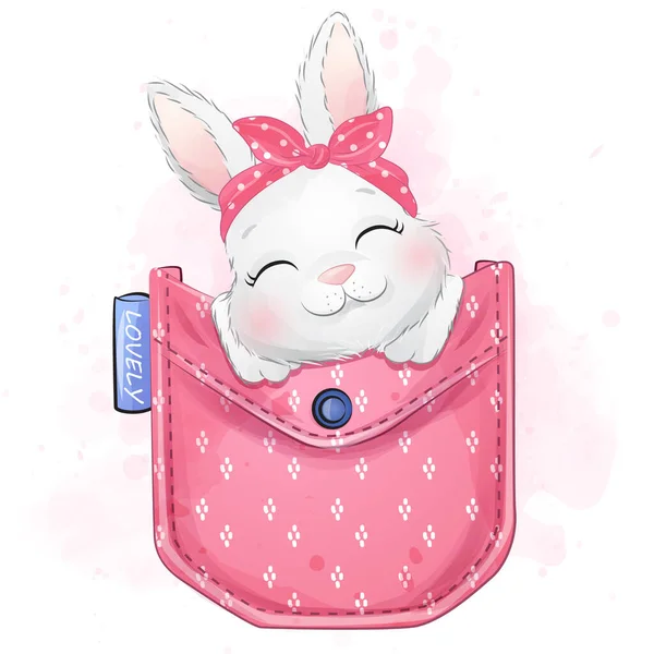 可爱的小兔子与水彩画 — 图库矢量图片