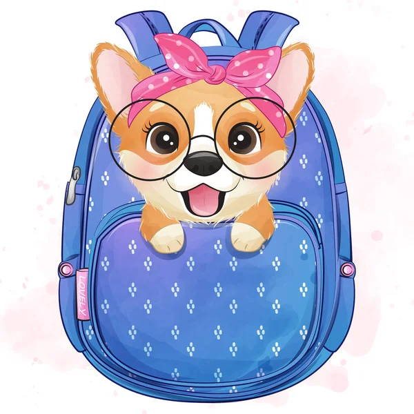 Mignon Petit Corgi Assis Dans Sac — Image vectorielle