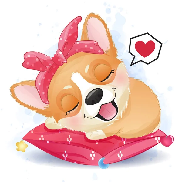 Corgi นอนในหมอน — ภาพเวกเตอร์สต็อก