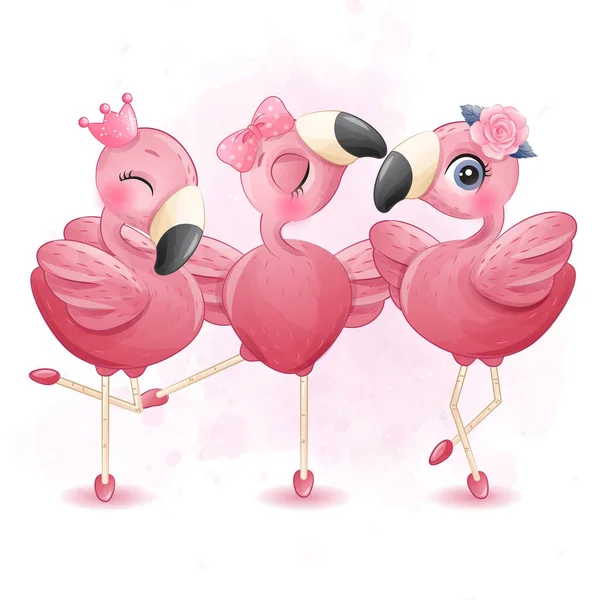 Three Cute Flamingo Ballerina Illustration — Stock Vector