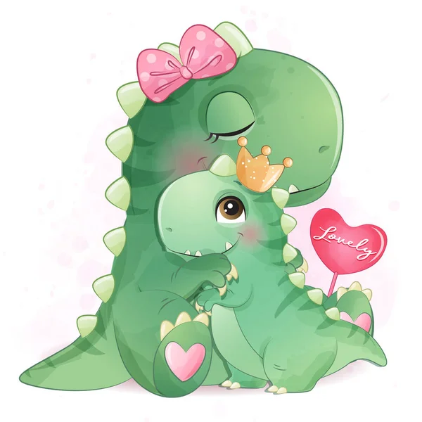 Cute Dinosaur Mother Baby Illustration — Stock Vector