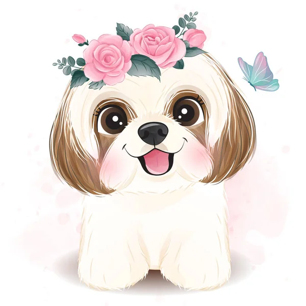 Çiçekli şirin küçük Shih Tzu