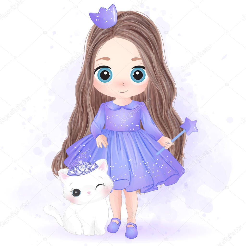 Cute little princess with kitty