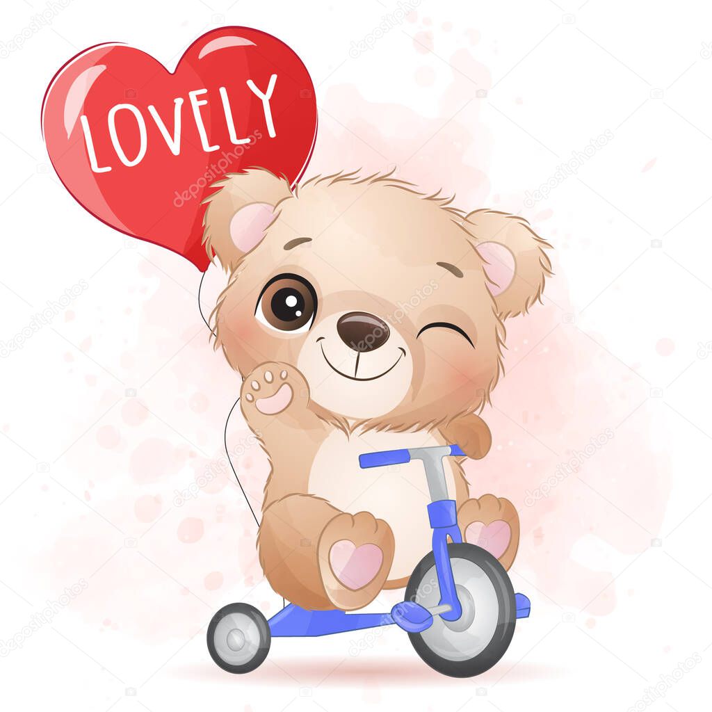 Cute little bear riding a bicycle
