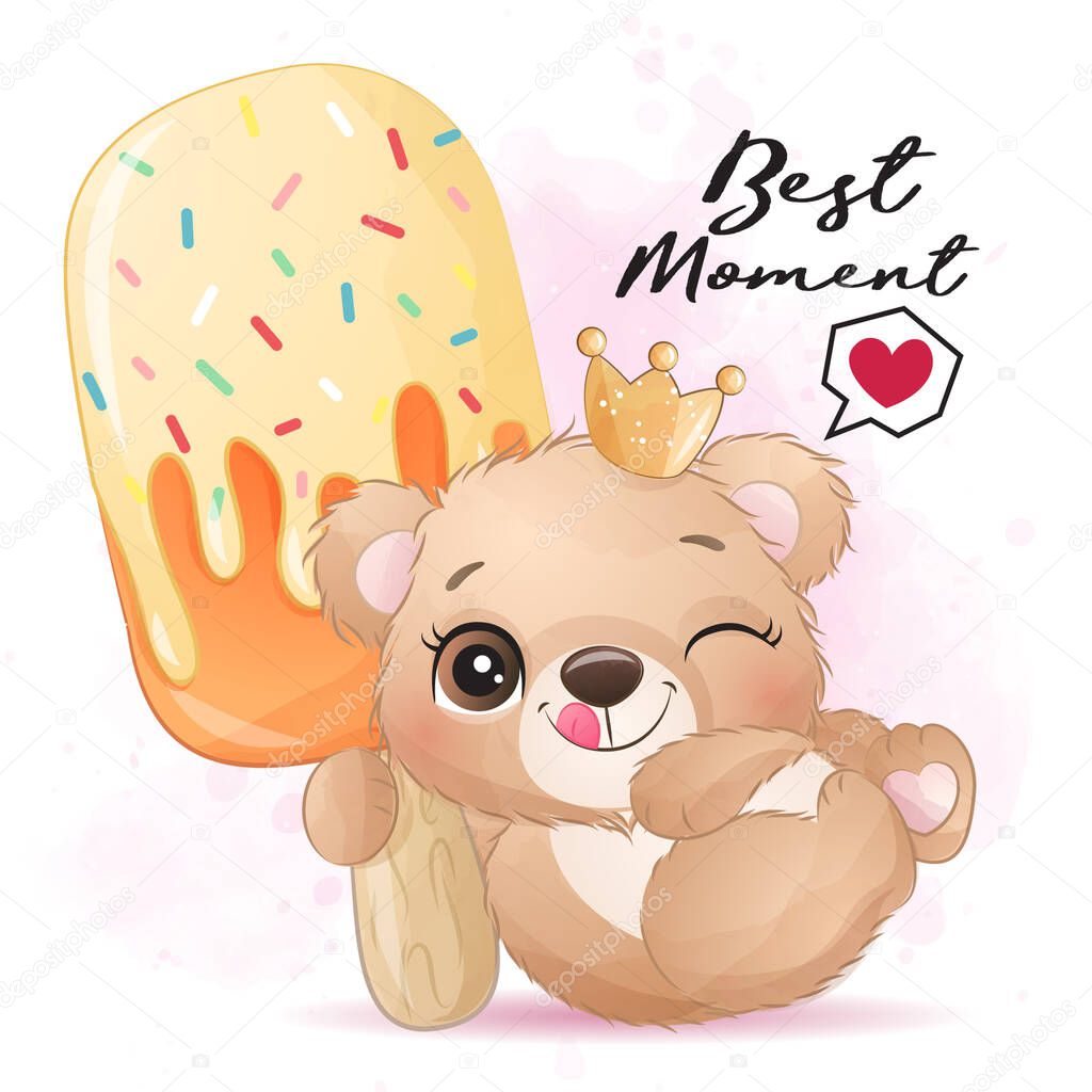 Cute little bear hugging a ice cream