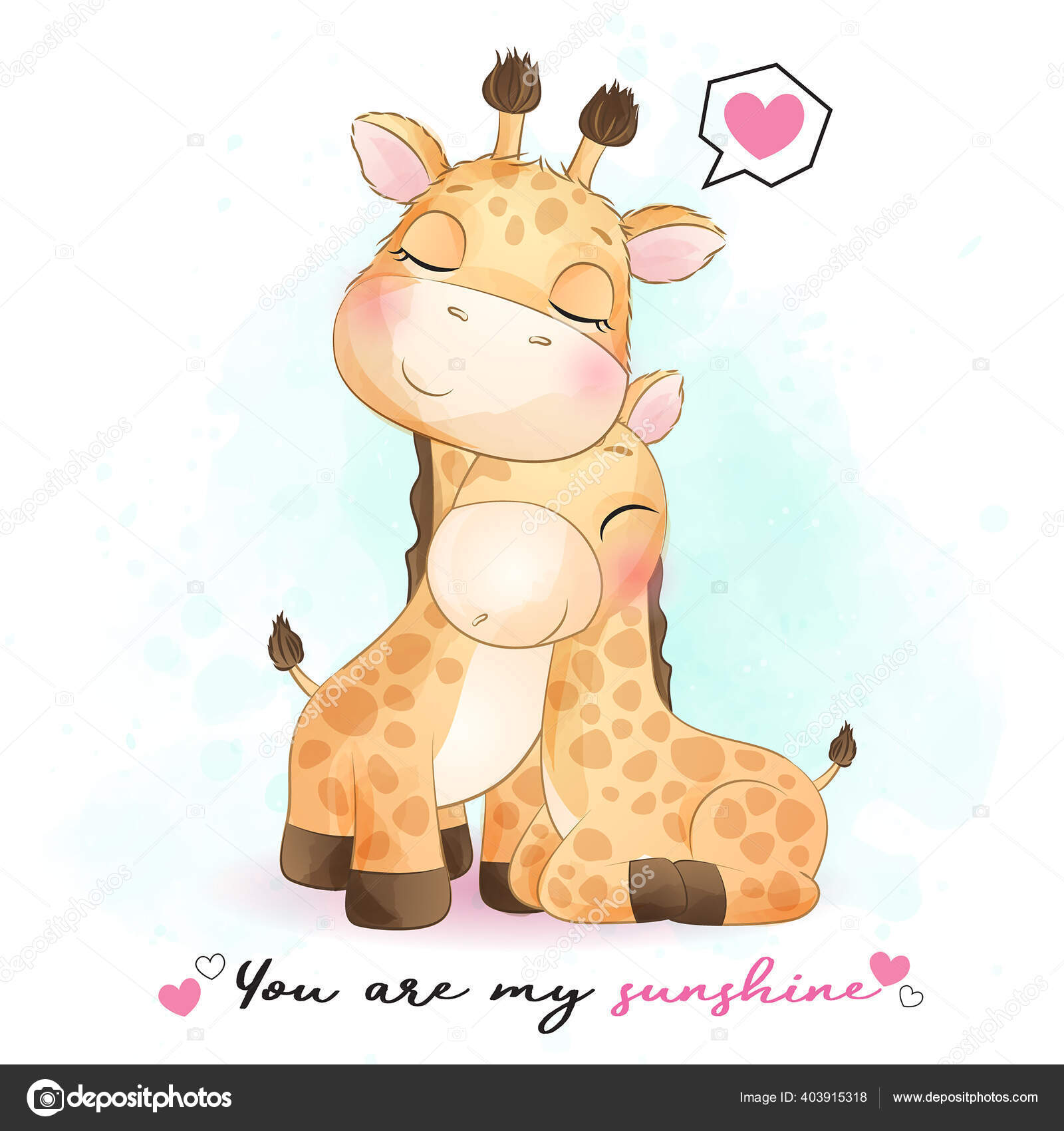 Mom And Baby Giraffe Cartoon