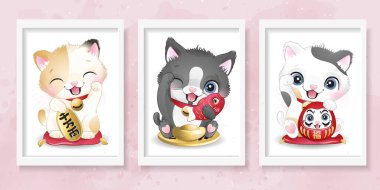 Suluboya efektli sevimli küçük şanslı kedi.