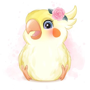 Suluboya resimli şirin bir papağan.