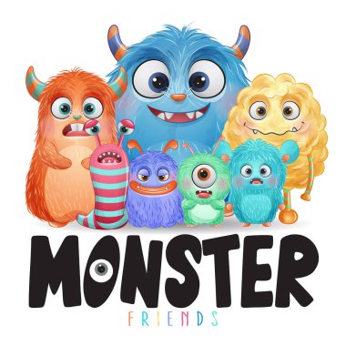 Suluboya resimli şirin bir canavar.