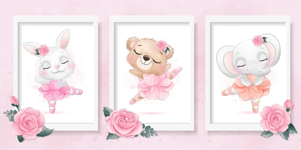 Petit Animal Mignon Avec Illustration Effet Ballerine — Image vectorielle