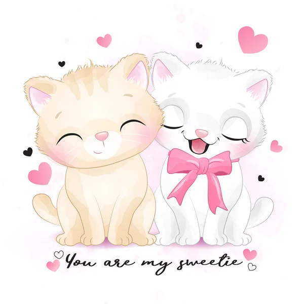 Deux Mignonnes Illustrations Chaton — Image vectorielle