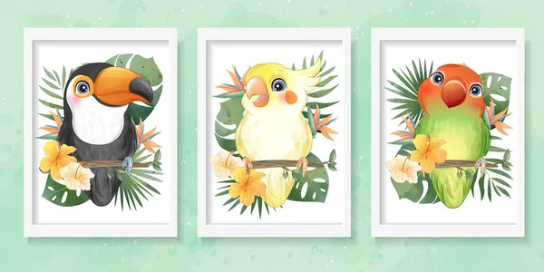 Niedlicher Kleiner Vogel Mit Aquarell Illustration — Stockvektor