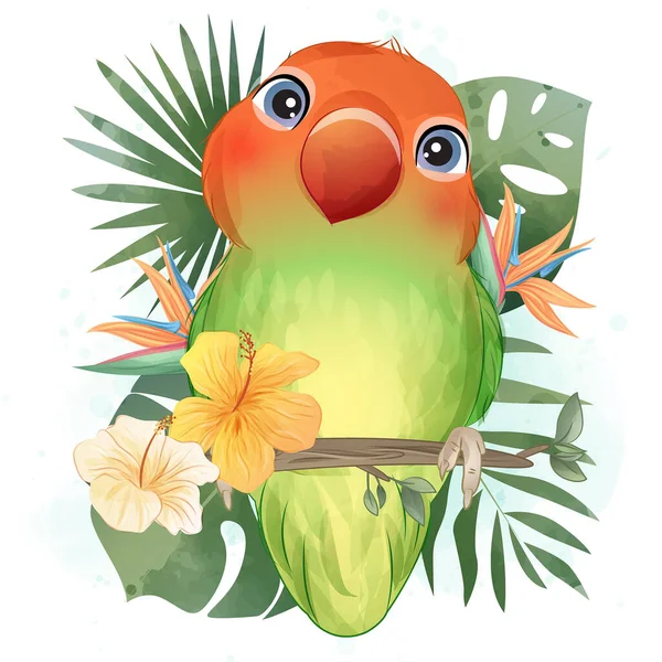 Cute Little Love Bird Akwarela Ilustracja — Wektor stockowy