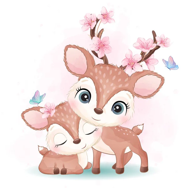 Jolie Petite Mère Cerf Bébé Illustration — Image vectorielle