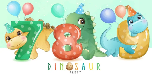 Mignon Petit Dinosaure Avec Collection Numérotation — Image vectorielle