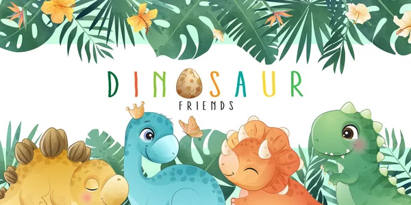 Pequeno Dinossauro Bonito Com Coleção Aquarela —  Vetores de Stock