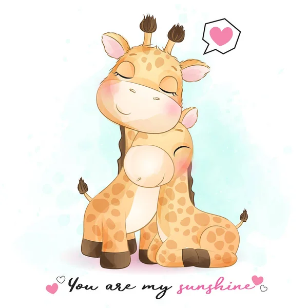 Roztomilé Žirafa Matka Dítě Ilustrace — Stockový vektor