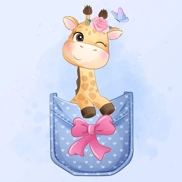 Roztomilá Malá Žirafa Sedí Uvnitř Kapsy Ilustrace — Stockový vektor