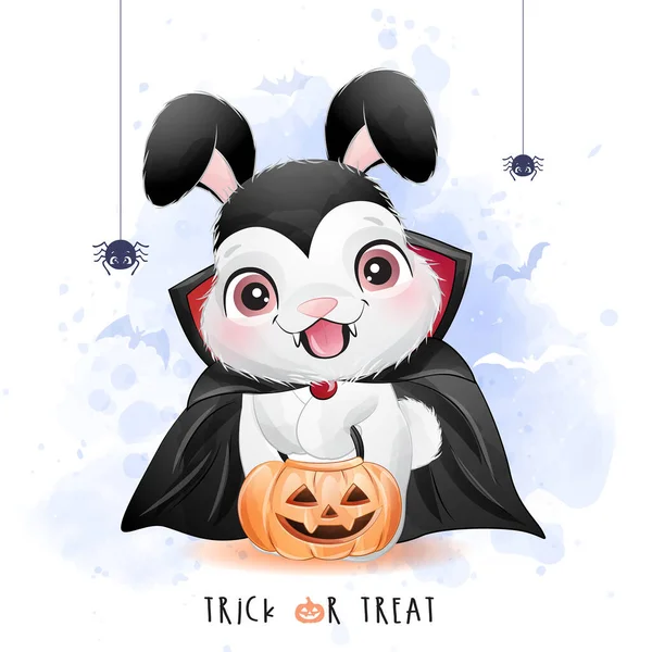 Petit Lapin Mignon Pour Journée Halloween Avec Illustration Aquarelle — Image vectorielle