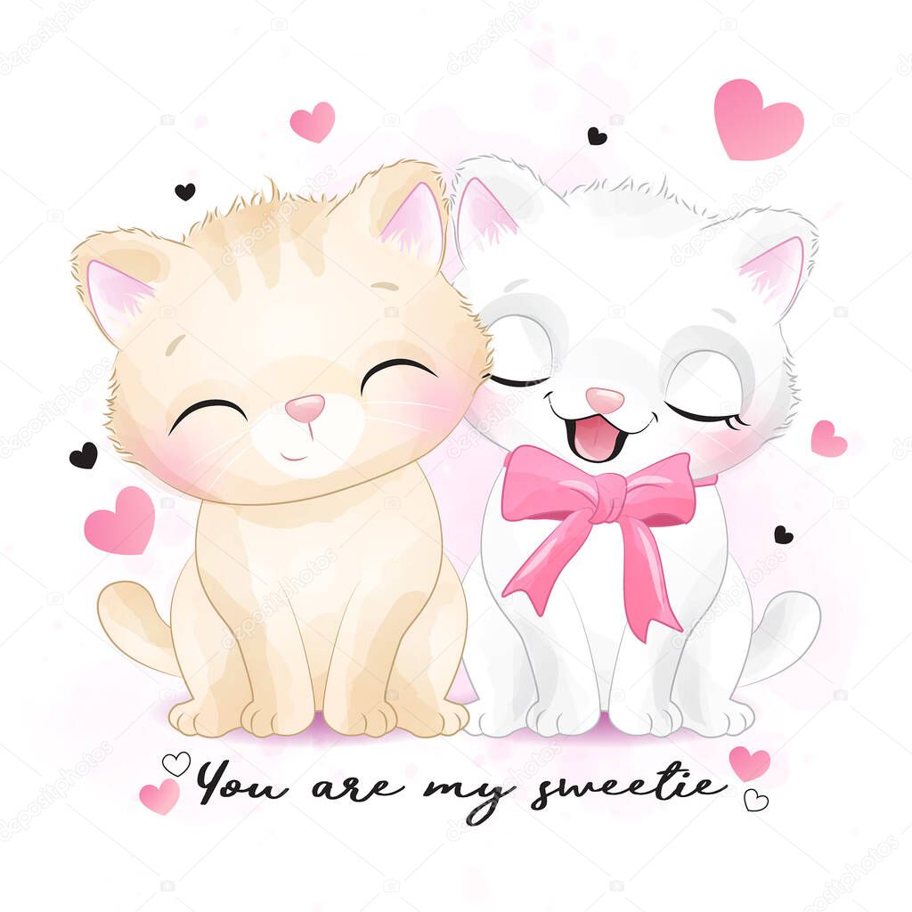 Two cute kitty illustration
