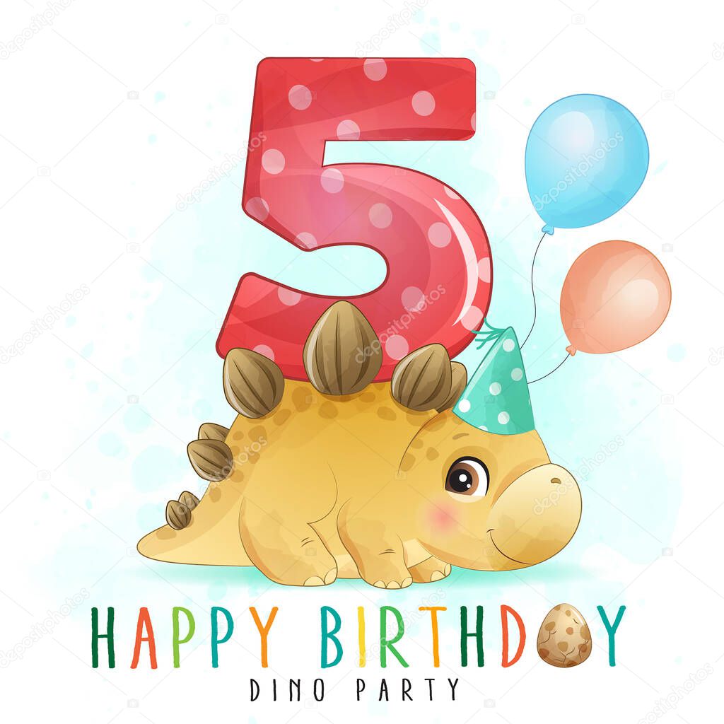 Cute dinosaur birthday party with numbering illustration