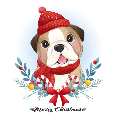 Suluboya resimli şirin bir köpek yavrusu.