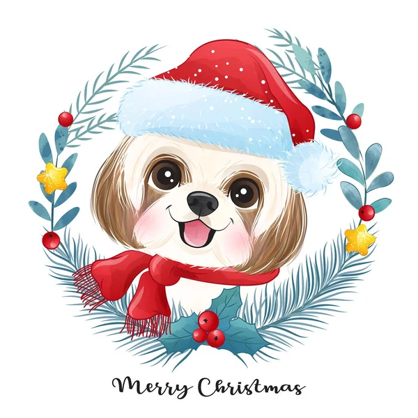 Suluboya resimli şirin bir köpek yavrusu.