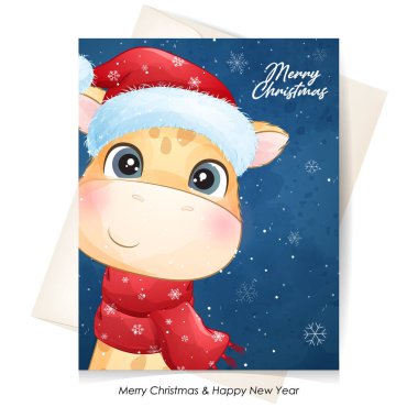 Suluboya resimli şirin karalama zürafası.