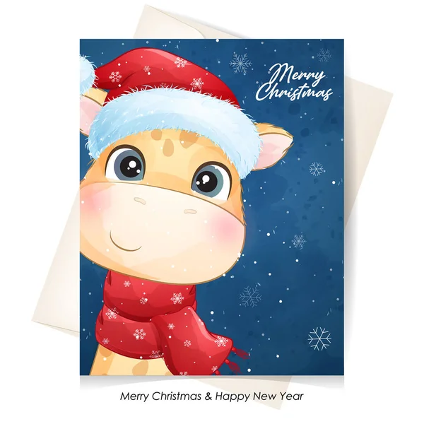 Suluboya resimli şirin karalama zürafası.