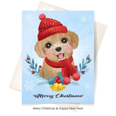 Suluboya resimli şirin bir köpek yavrusu.