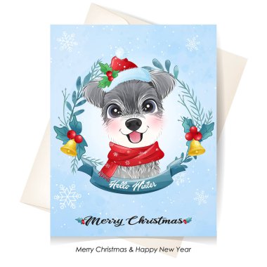 Suluboya resimli şirin bir köpek yavrusu.