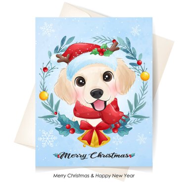 Suluboya resimli şirin bir köpek yavrusu.