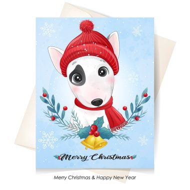 Suluboya resimli şirin bir köpek yavrusu.