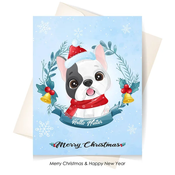 Suluboya resimli şirin bir köpek yavrusu.