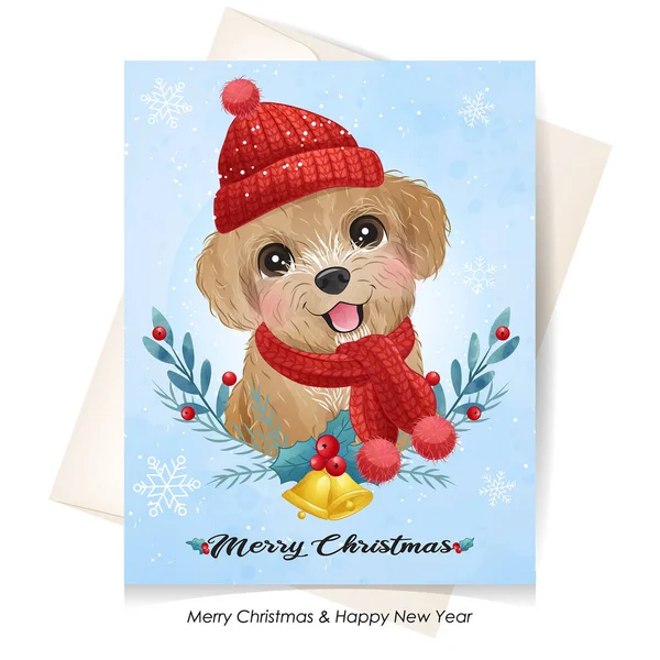 Suluboya resimli şirin bir köpek yavrusu.