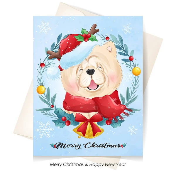 Suluboya resimli şirin bir köpek yavrusu.